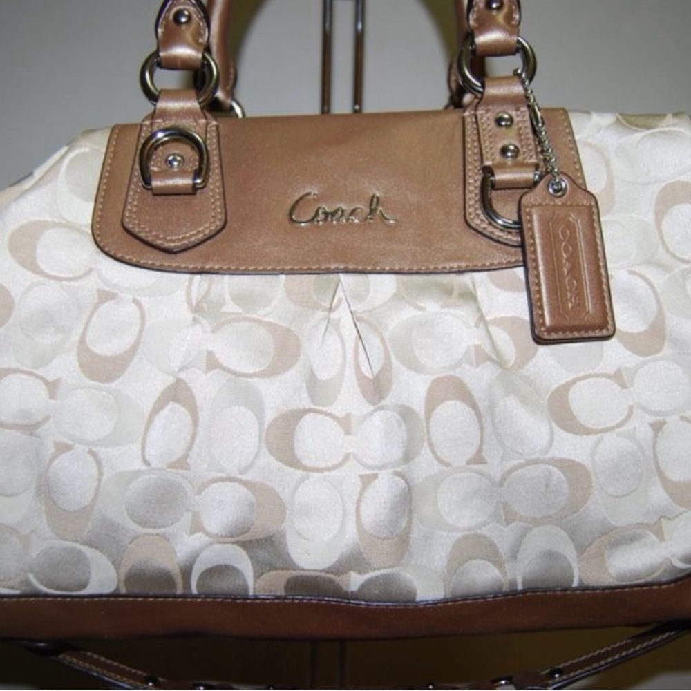 Coach Tan and Cream Signature Handbag